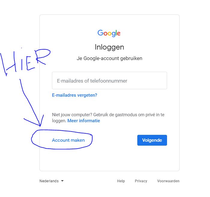 Account aanmaken bij Google